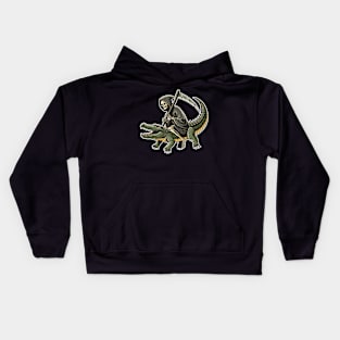 grim reaper rides crocodile Kids Hoodie